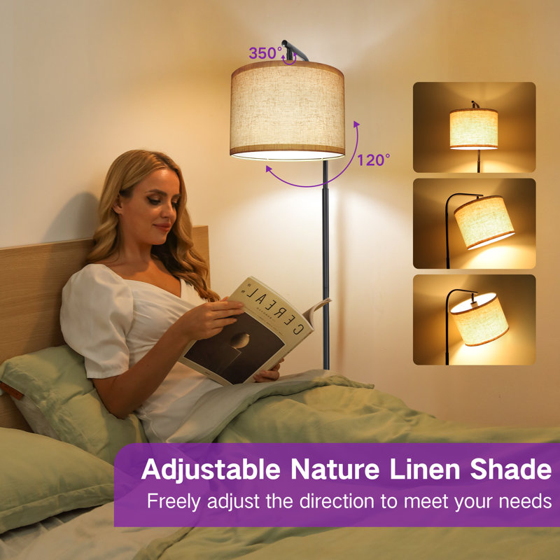 Zulfa 62" Tray Table Floor Lamp with Remote Control, Dark Brown