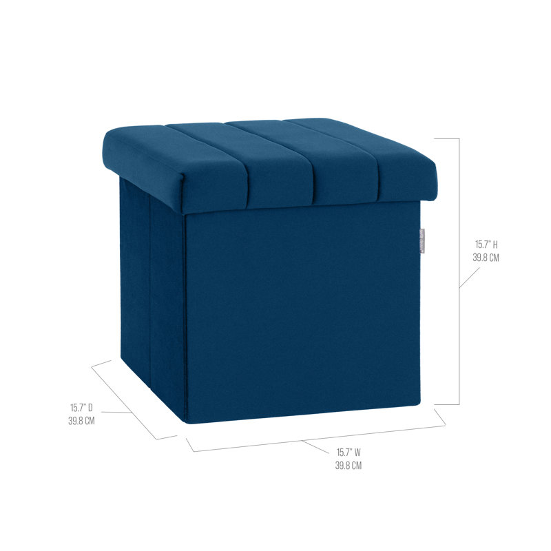 15.7" Upholstered Ottoman with Storage, Blue Velvet