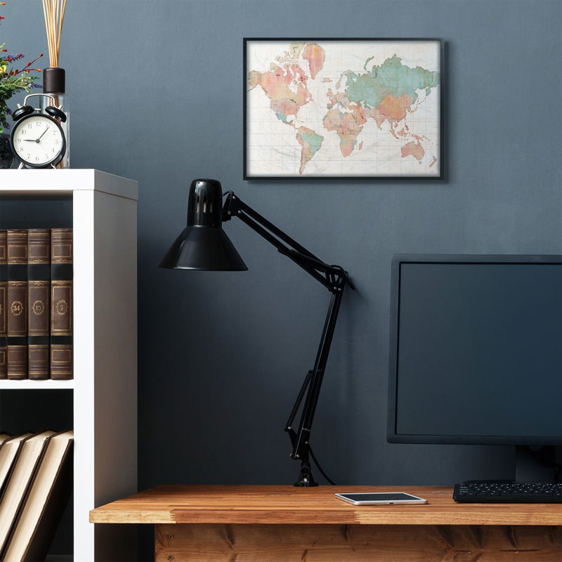 «World Map», reproduction, H 16 po x l 20 po x P 1,5 po, Giclée encadrée noir minuit