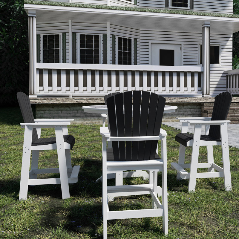 Patio Chairs - High Top Outdoor Bar Table And Stools Of 5 White & Gray Fine Workmanship