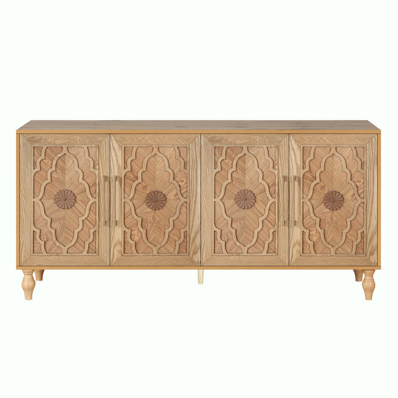 62.99"Long Farmhouse Storage Wood Console Table with 4 Door,Adjustable Shelf, Natural