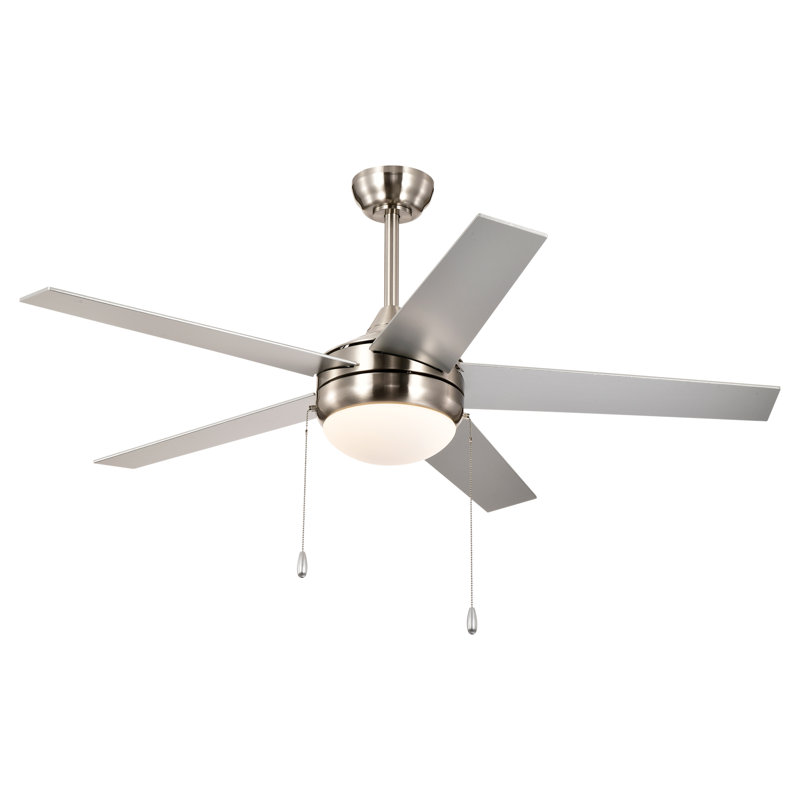 Brushed Nickel 52 In. Integrated LED Indoor 5-Blade Ceiling Fan With Pull Chain, Brushed Nickel, Silver