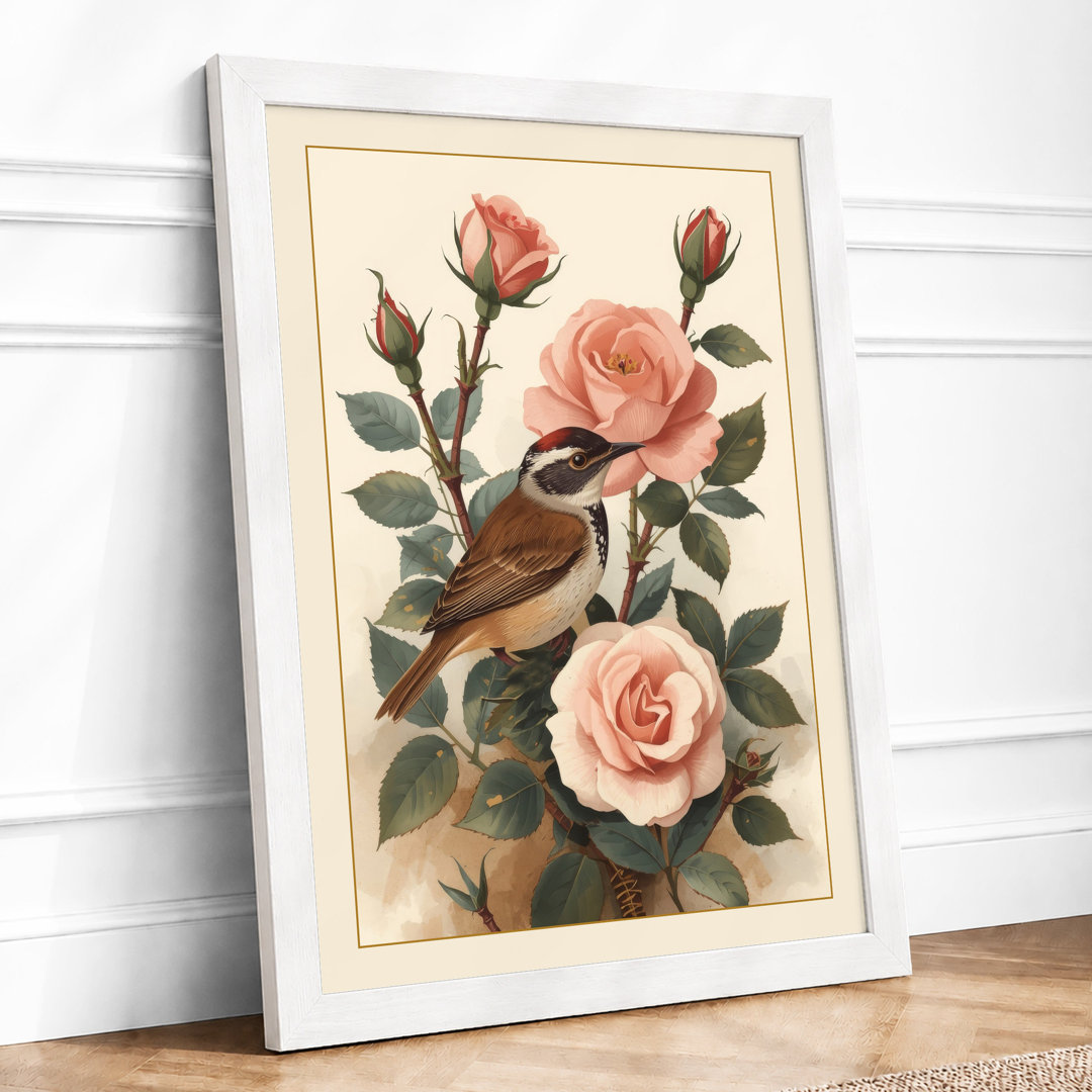 Roses with Songbird Botanical Framed Art Print