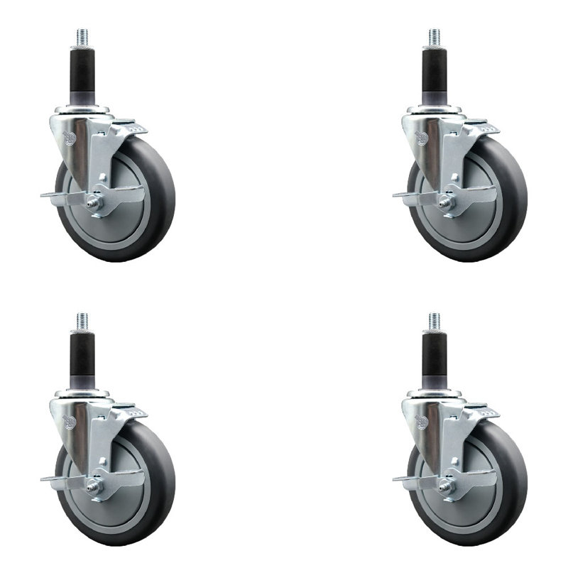 Ensemble de roulettes extensibles en caoutchouc thermoplastique pivotant de 1-1 / 8 po avec frein SCC