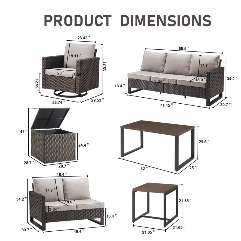 Ensemble de conversation d'extérieur en osier pour 9 personnes avec chaises pivotantes et rangement Ingvald, Beige