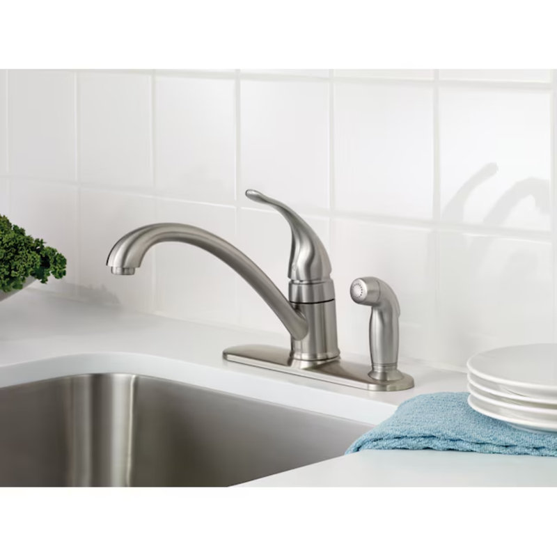 Torrance Single handle Kitchen Faucet with Side Spray and Deck Plate, Stainless Steel
