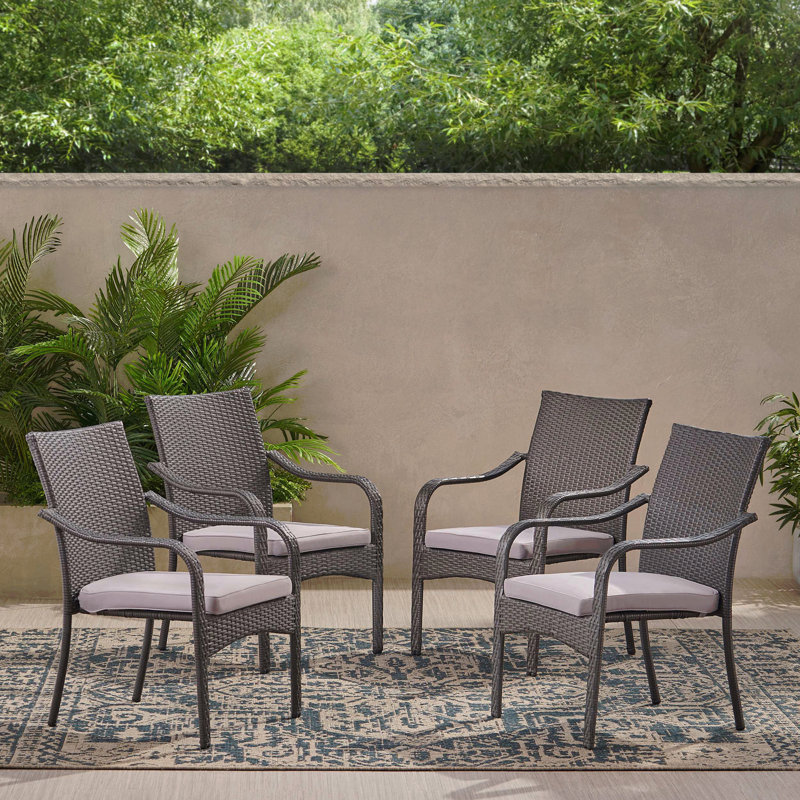 Ensemble de salle à manger d'extérieur en rotin, avec 4 chaises de salle à manger, patio gris