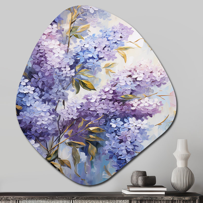 Eulalie, lilas mauve en fleurs, art mural asymétrique en forme de nébuleuse lilas, H 28 po x l 25 po