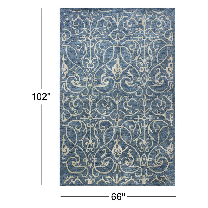 Waylon Handmade Tufted Azure/Ivory Area Rug, Rectangle 5'6" x 8'6"