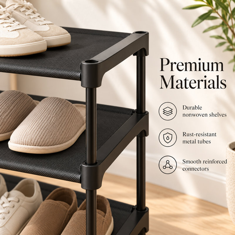 Shoe Rack - Non-Woven Shoe Rack Shelf, Shoe Organizer for Closet, Entryway, Garage & Corridor, Stackable Shoe Shelves, 27.5" Wide - 2 Tier, Black