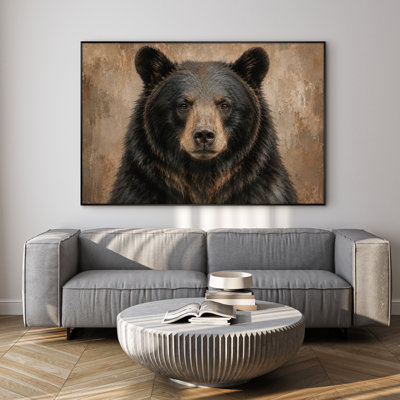 Très grand reproduction d'art sur toile - Portrait d'ours noir brun - Décoration de salon rustique - «Assemblage requis du cadre (cadre non fini)»