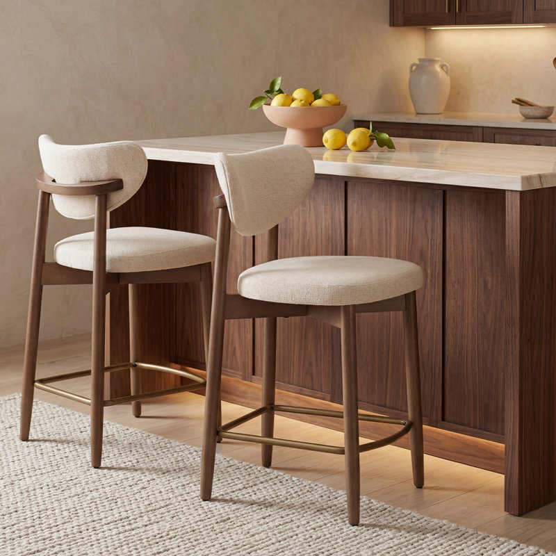 Tabouret de bar rembourré en bois massif (ensemble de 2), Blanc