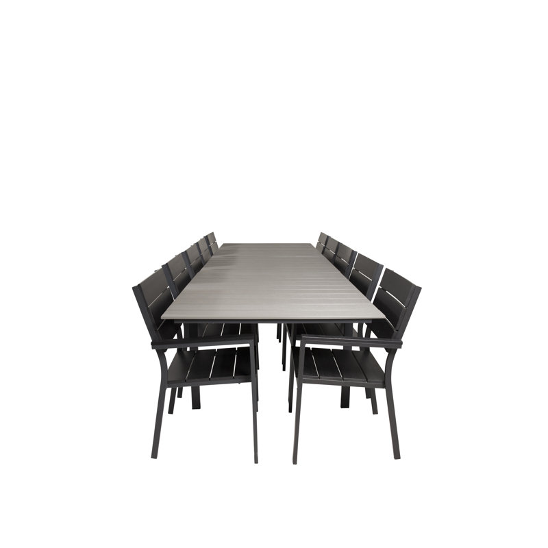 Faiyaz 10 - Person Patio Dining Set with Extendable Rectangular Table, Black/Grey
