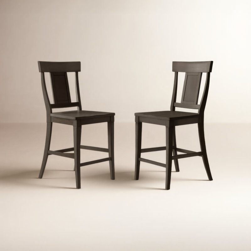 Tabouret de bar et de comptoir en bois massif Fortville, Noir antique, Tabouret de comptoir (siège d'une hauteur de 24,2