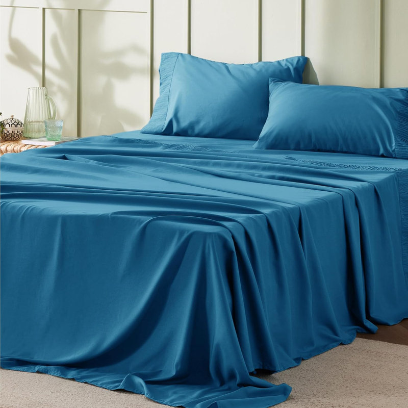 Ensemble de draps en microfibre de polyester pour literie Hotel Luxury, Sarcelle, Grand lit 