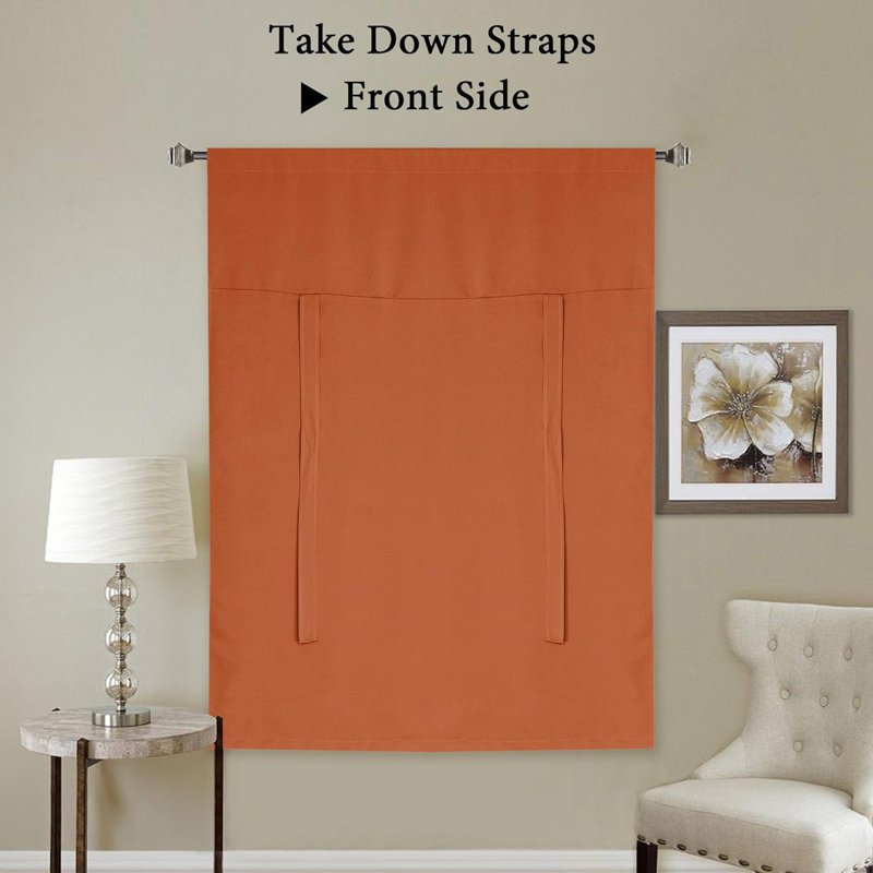Kitchen Tie Up Curtain Thermal Insulated Tie Up Window Blind for Small Window Rod Pocket Panel, Orange