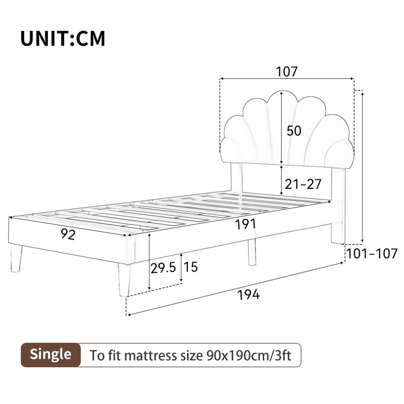 Solid Wood Bed, 90 x 190cm