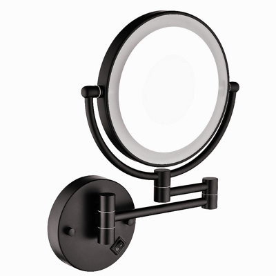 8 Inch LED Wall Mount Two-Sided Magnifying Makeup Vanity Mirror 12 Inch Extension Gold Finish 1X/3X Magnification Plug 360 Degree Rotation Waterproof