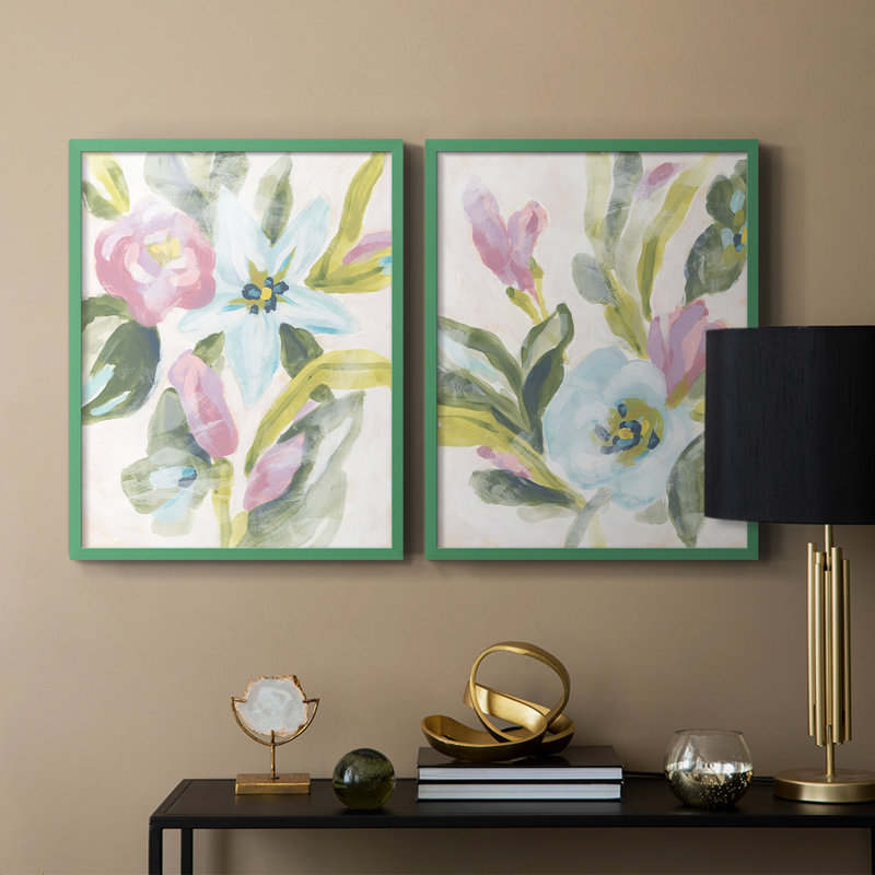 Impression encadrée florale Fresco I-Premium - prête à être accrochée - aucun clou requis - aucun clou requis, Gris