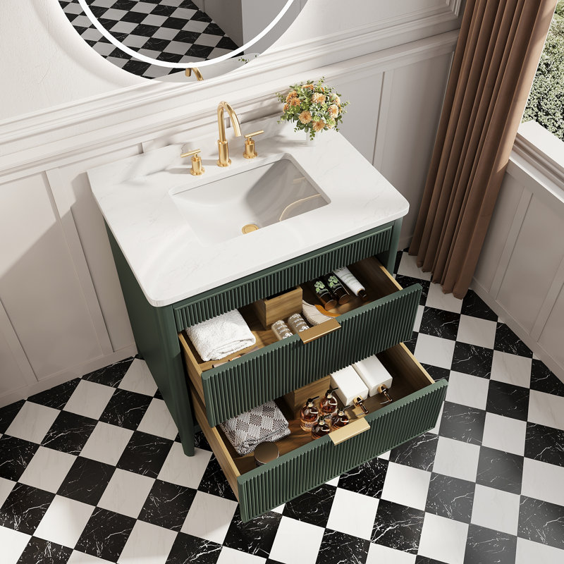 Meuble-lavabo autoportant à simple cuve, Vert, 36"