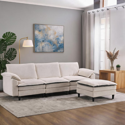 Canapé de luxe luxueux en nuage noir et blanc, coussins en chenille à trois places, conception modulaire convenant à divers espaces.