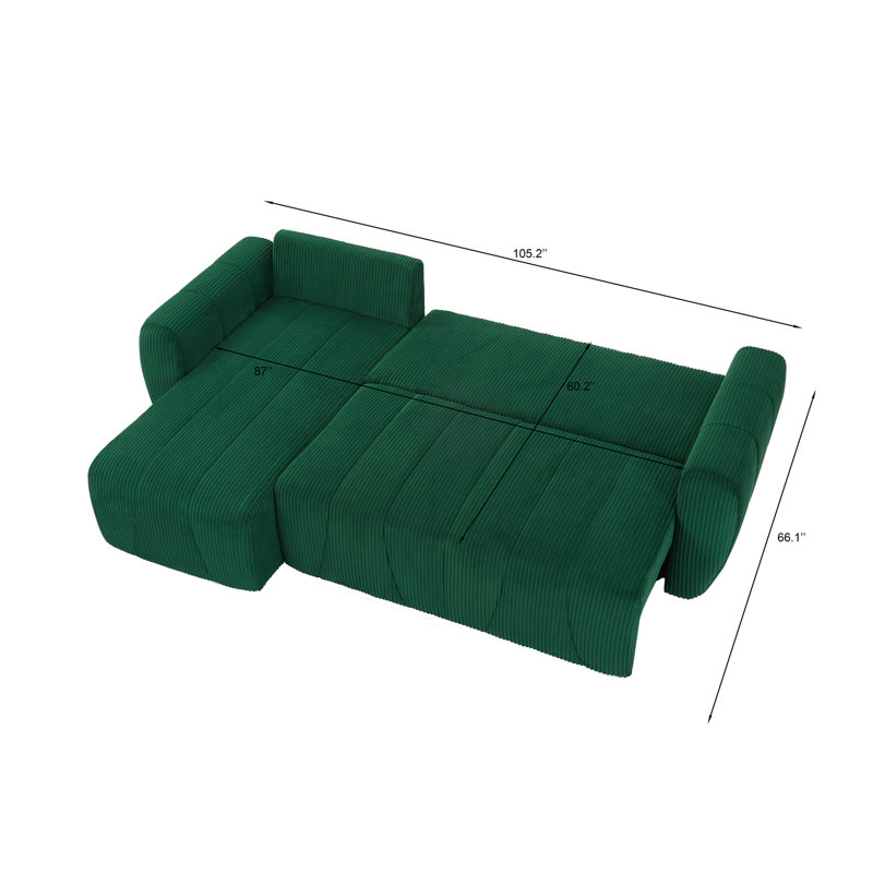 L-Shaped Convertible Sectional Sofa, Dark Green Corduroy