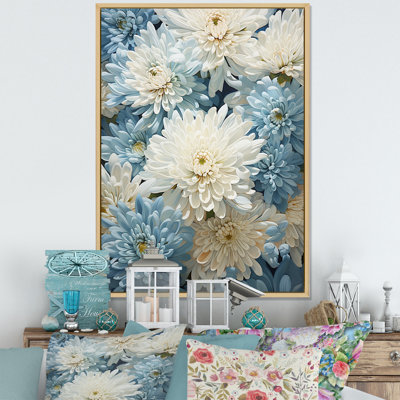 Minimalisme «Blooming Mums» en bleu et blanc III sur toile