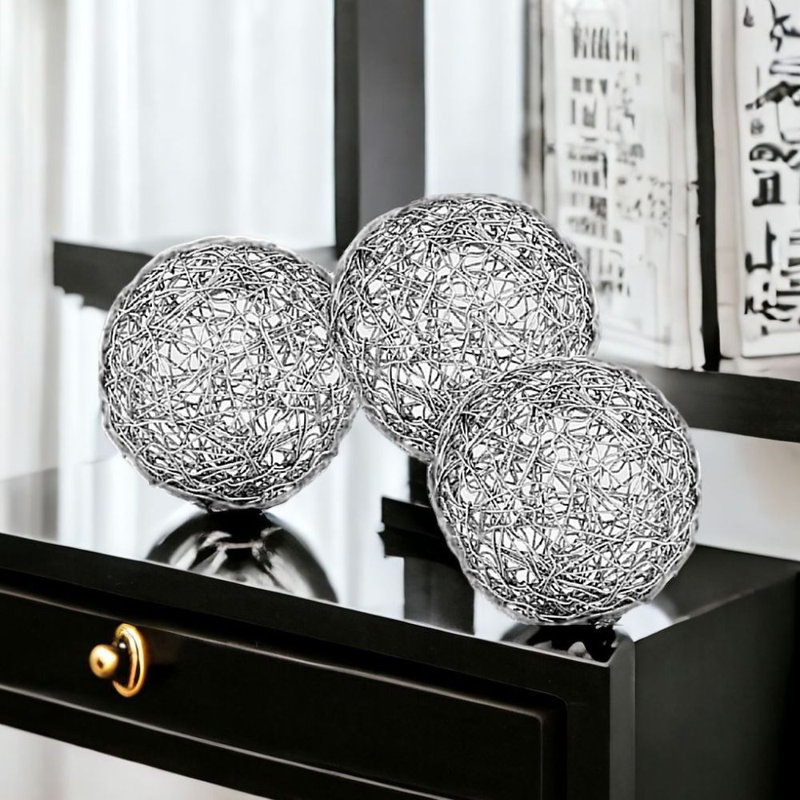 Sphères en fil d'or Yadelis Guita / P 3 po - boîte de 3, Argent, H 4 po x l 4 po x P 4 po