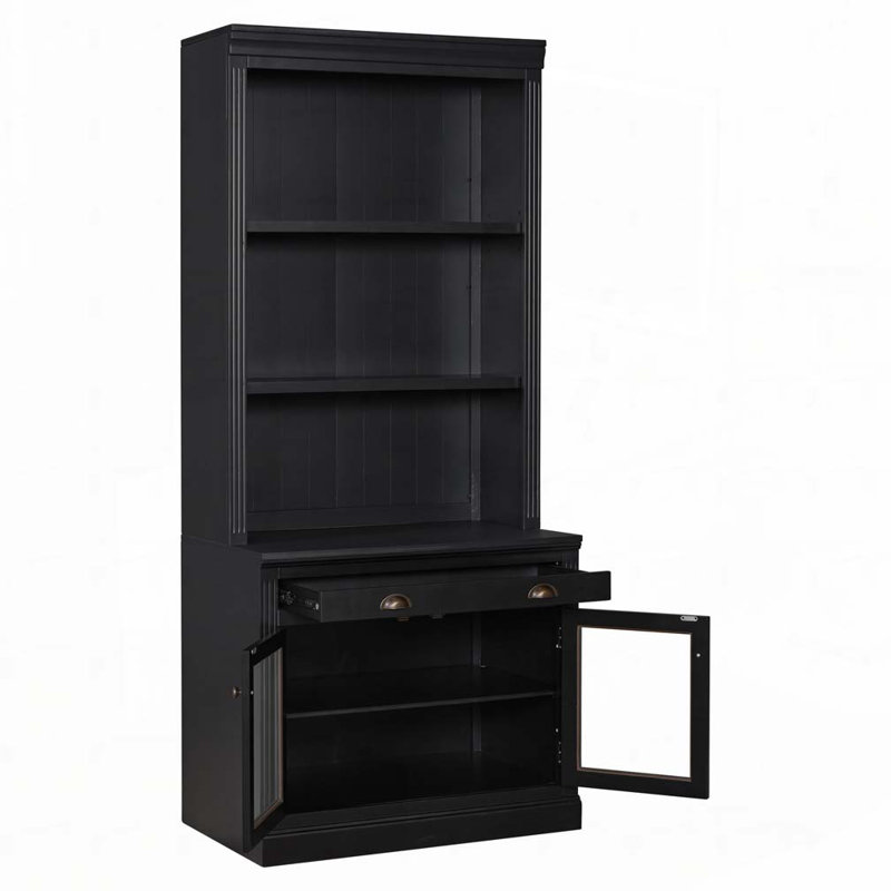 Tall Bookshelf With LED Lighting, Modern Bookcase With 2 Glass Doors And 1 Drawer,Storage Bookcase With Open Shelves For Living Room,Home Office