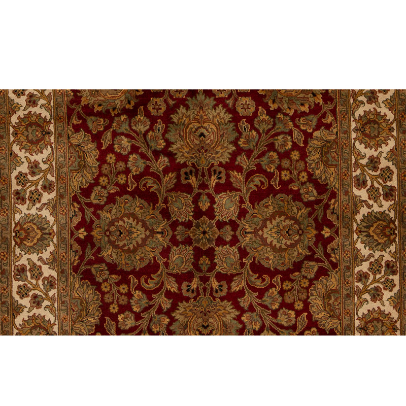 Tapis rouge / ivoire / brun en laine noué à la main de conception unique 6 pi 1 po x 9 pi 4 po
