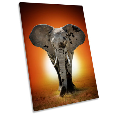 X0611 Elephant Sunset - Wrapped Canvas Print