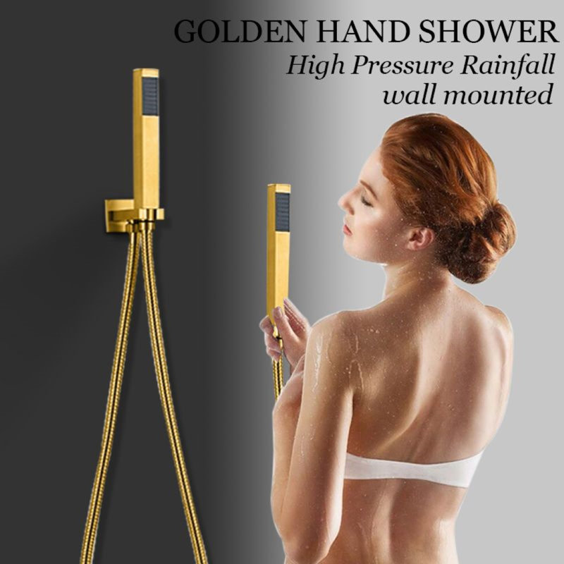 Juno Gold Finish LED Rain Waterfall Bathroom Faucet Shower Head with Handheld Shower