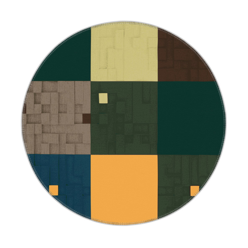 Green Grids Indoor And Outdoor Area Rug, Round 5'
