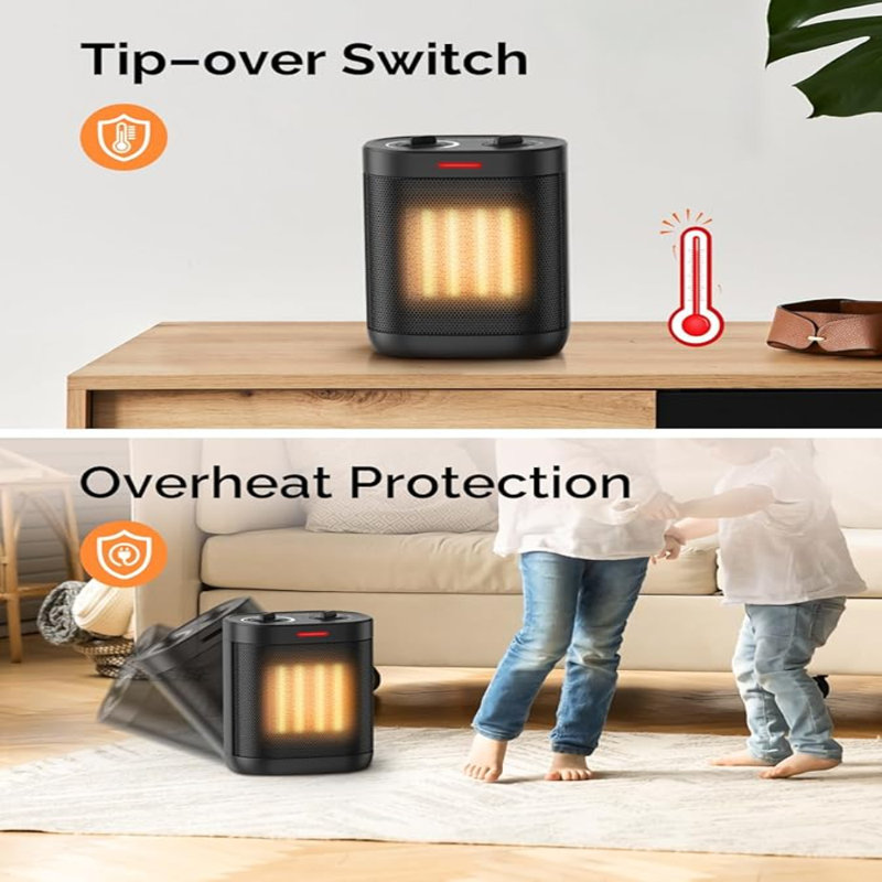 1500W Space Heaters For Indoor Use, Portable PTC Ceramic Space Heater, Small Space Heater With Thermostat, Three Modes, Overheat And Tip-Over Protection For Office Home