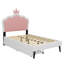 Lit princesse tapissier simple avec tête de lit couronne et deux tiroirs, ou lit plateforme simple-2005933706