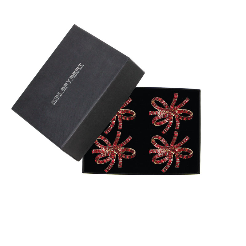 Jeweled Bow Napkin Ring Set in a Gift Box