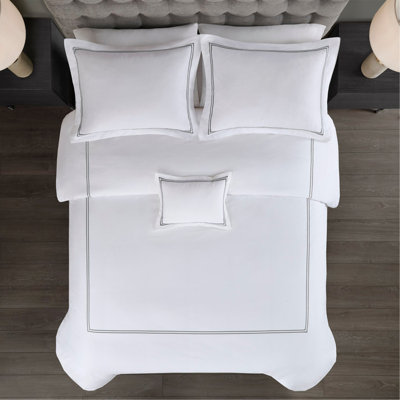 Ensemble d'édredon 100% satin de coton brodé double / grand