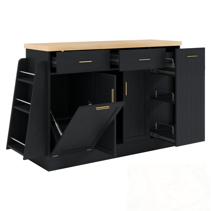 Gabriela with Trash Can Storage, Sliding Door Cabinet and 3-Tier Spice Rack, Black