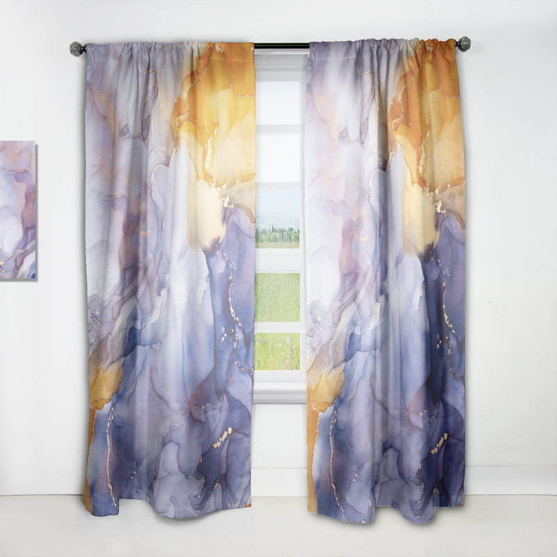 Paire de rideaux semi-transparents avec passe-tringle, Jaune / mauve / blanc, L 52 po x L 120 po