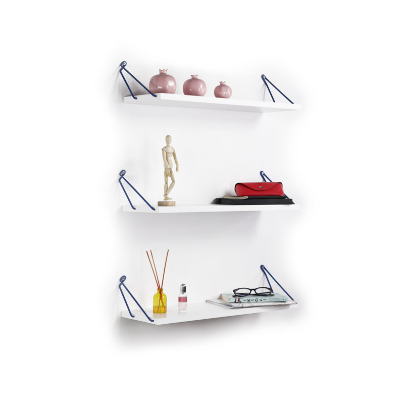 Bibliothèque murale blanche et bleue - Triple rustique avec support en métal pour bibliothèque, Blanc