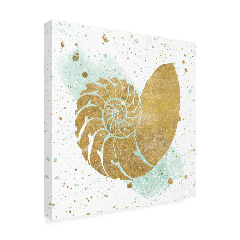 Silver Sea Life Aqua Shell Canvas Print in White and Tan