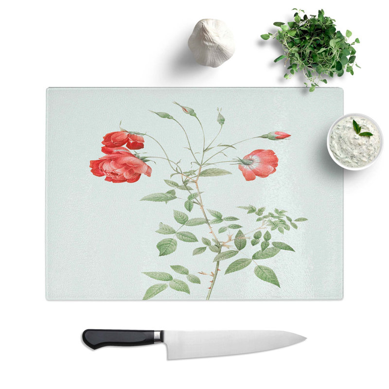 Tempered Glass Roses by Pierre-Joseph Redoute Chopping Board, 39 cm W x 28.5 cm L