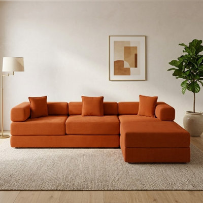 108" Upholstered Corduroy Modular Sectional Sleeper Sofa with L-Shape Chaise