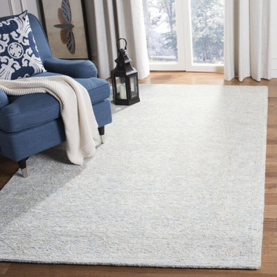 Tisya Hand Tufted Viscose/Wool Oriental Rug in White/Blue