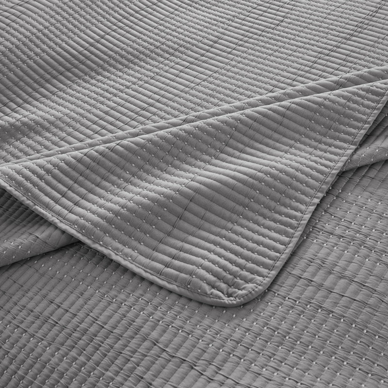 Textured Solid Coverlet Set, Twin Quilt + 1 Standard Sham, Cosmo Gray