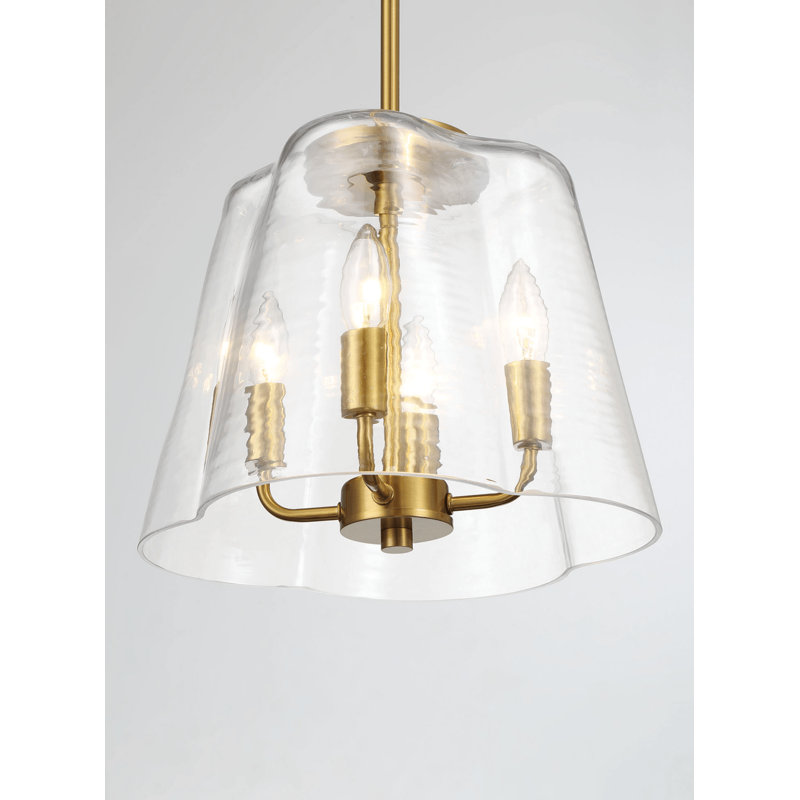 Luminaire suspendu quatre bougies avec verre transparent Soiree - laiton satiné, Laiton satiné