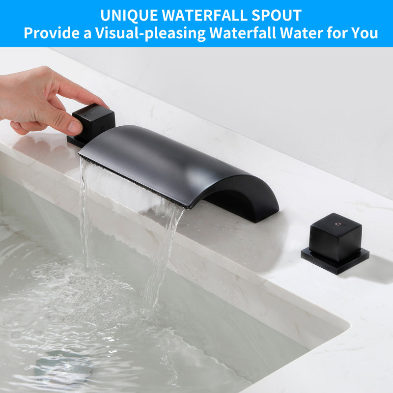 Waterfall 8 In. Widespread Double-Handle Bathroom Faucet Set 3-Holes Vanity Sink, Matte Black