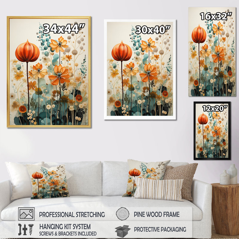 «Xaveria Colorful Mid Century Midcentury Botanicals I», reproduction d'art sur toile, Cadre photo noir