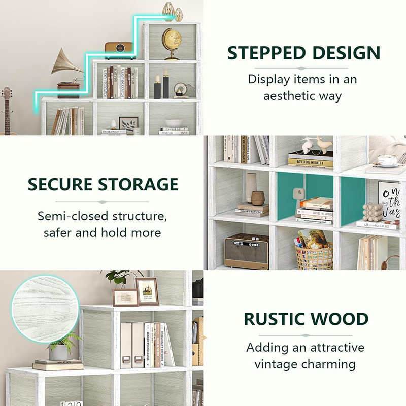 9-Cube Ladder Bookcase & Bookshelf, Floor Standing Display Storage 12 Shelves Bookshelf