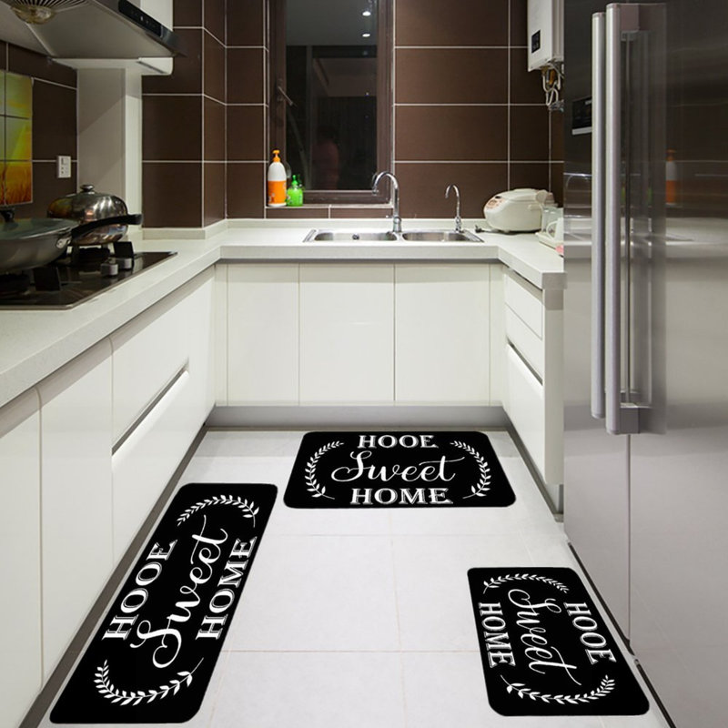 Ensemble de 3 tapis et cuisine noirs Home Sweet Home